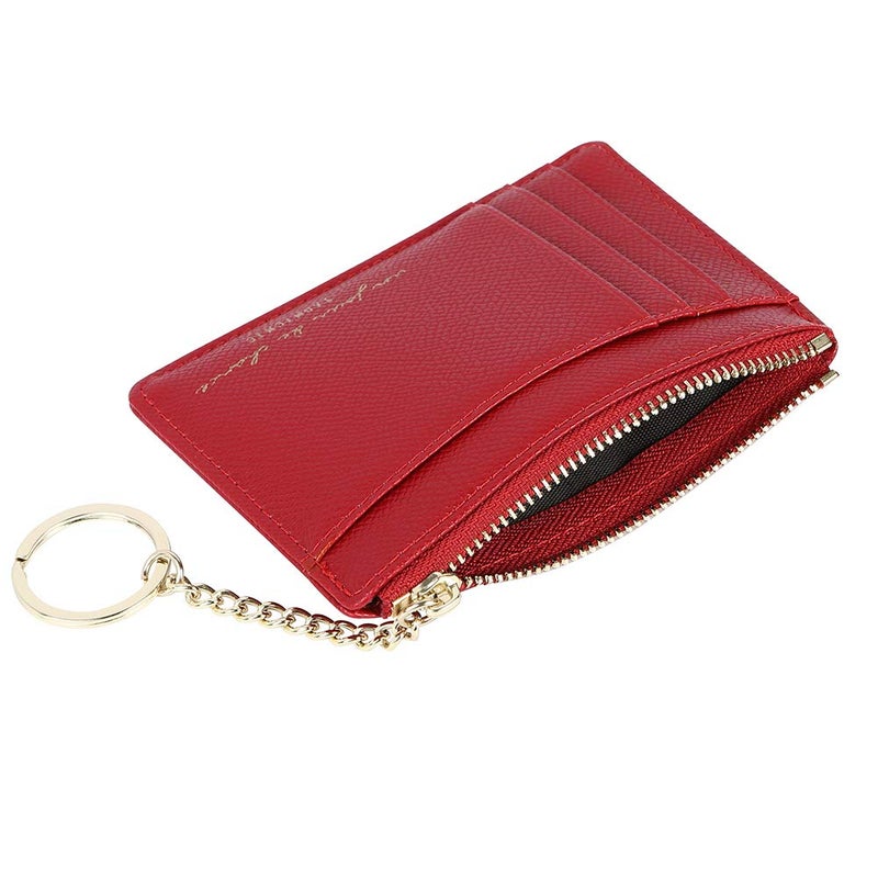 Cynure Women's 8 Cards Slim Minimalist Card Holder Coin Changes Purse Keychain Front Pocket Wallet, red - Image 4